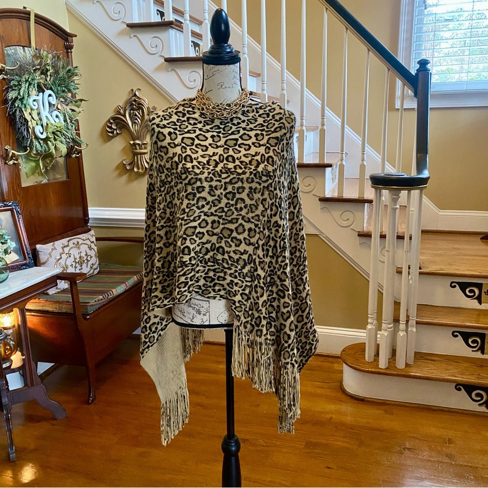 Juicy Couture tan leopard fringe poncho